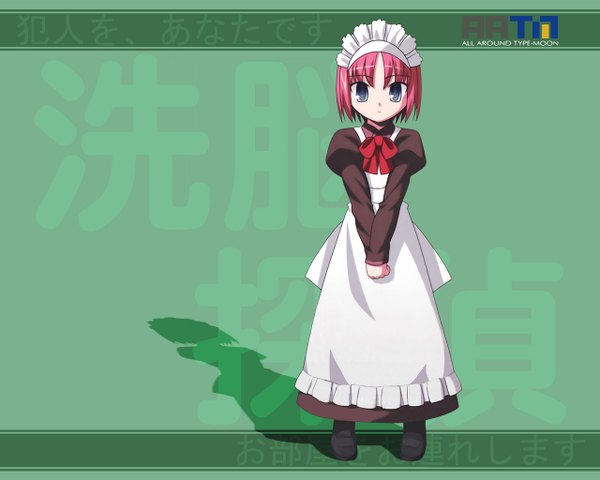 Anime picture 1280x1024 with shingetsutan tsukihime type-moon hisui (tsukihime) short hair pink hair shadow maid frills headdress maid headdress
