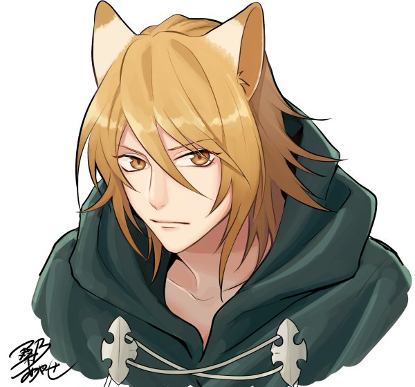 Anime picture 1200x1120 with lamento nitro+chiral konoe kuwa ayase single looking at viewer fringe short hair simple background hair between eyes brown hair white background brown eyes signed animal ears portrait boy hood