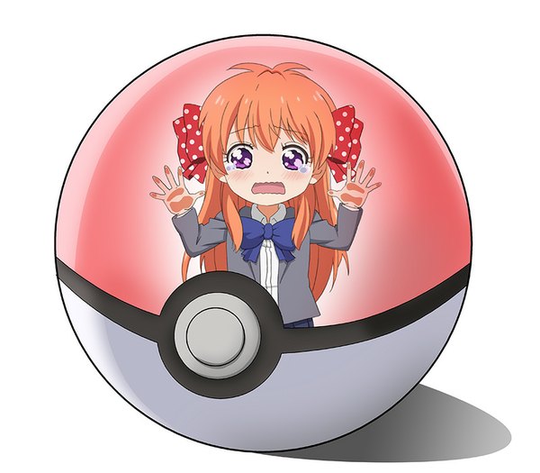 Anime picture 800x700 with pokemon gekkan shoujo nozaki-kun nintendo doga kobo sakura chiyo hiro 23 kura single long hair blush open mouth simple background white background purple eyes orange hair polka dot crying wavy mouth against glass girl uniform