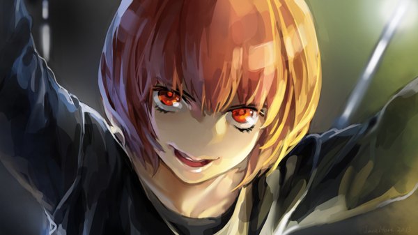 Anime picture 1920x1080 with aku no hana zexcs nakamura sawa jane mere single looking at viewer fringe highres short hair open mouth smile wide image orange hair orange eyes close-up girl