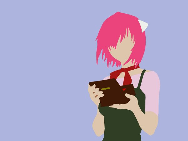 Anime-Bild 1280x960 mit elfen lied arms corporation lucy lynn okamoto (artist) single short hair simple background pink hair wallpaper blue background third-party edit no face polychromatic drawing flat color girl dress green dress casket