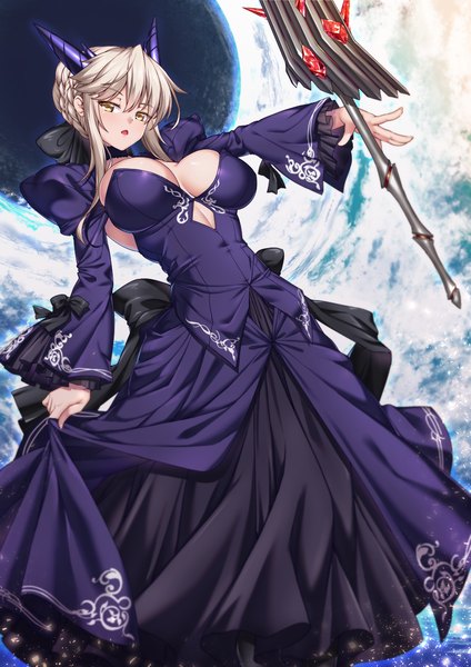 Anime picture 930x1315 with fate (series) fate/grand order artoria pendragon (all) saber alter artoria pendragon (lancer alter) merufena single tall image looking at viewer blush fringe short hair breasts open mouth light erotic large breasts standing yellow eyes payot cleavage
