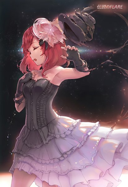 Anime picture 633x920 with love live! school idol project sunrise (studio) love live! nishikino maki haoni single long hair tall image open mouth standing bare shoulders pink hair eyes closed night armpit (armpits) night sky singing girl dress gloves
