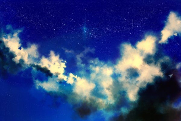 Anime picture 1500x1000 with original yuumei sky cloud (clouds) night night sky light no people star (stars)