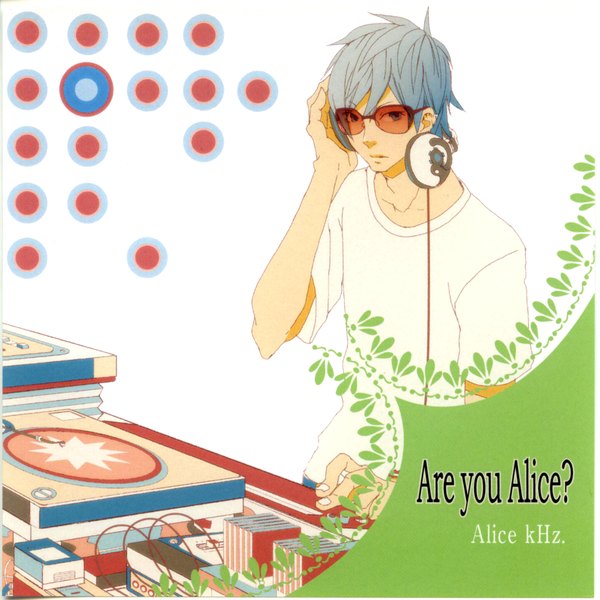 Anime picture 1921x1921 with are you alice alice (are you alice) tagura tohru (artist) single highres short hair blue eyes simple background white background blue hair grey hair dj boy headphones sunglasses t-shirt