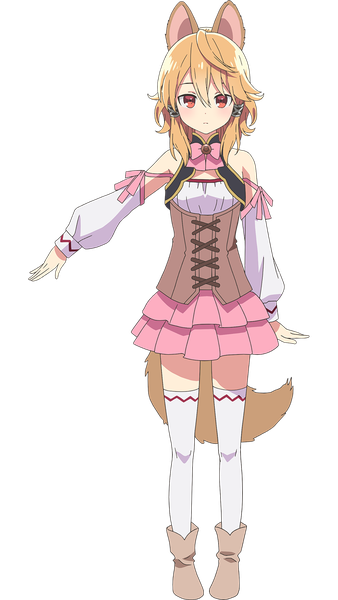 Anime picture 768x1364 with seirei gensouki latifa yufu kyouko single tall image looking at viewer fringe short hair hair between eyes red eyes standing animal ears tail animal tail orange hair official art outstretched arm transparent background expressionless girl