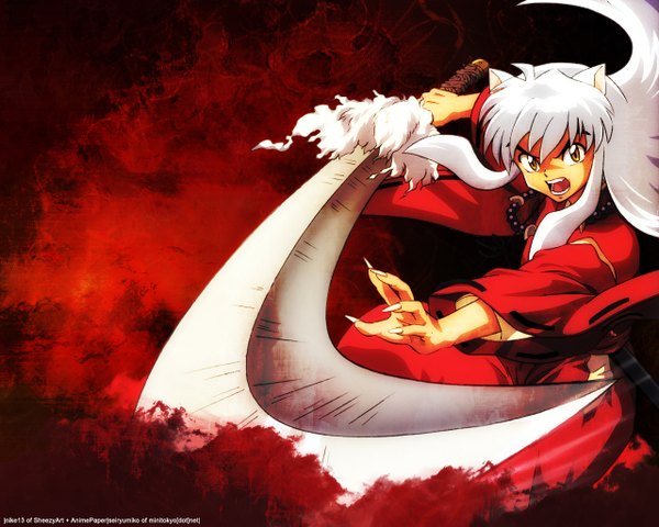 Anime picture 1280x1024 with inuyasha red background sword tagme