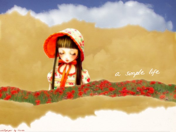 Anime picture 1600x1200 with tagme (artist) chigusa single long hair blush brown hair signed eyes closed bow bonnet