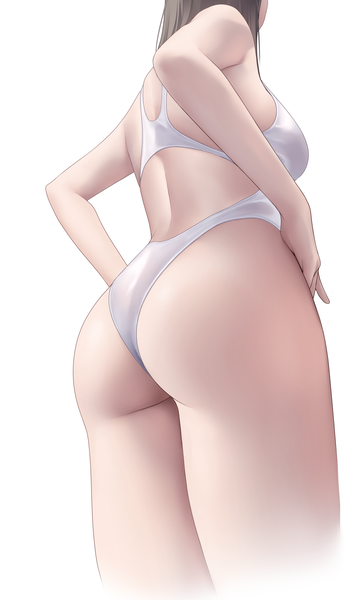 Anime picture 1750x2900 with original mhru single long hair tall image highres breasts light erotic simple background white background ass from behind from below head out of frame pov ass girl swimsuit one-piece swimsuit white swimsuit