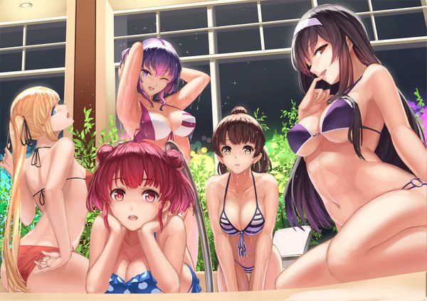 Anime picture 1543x1091 with saenai heroine no sodatekata a-1 pictures kasumigaoka utaha katou megumi sawamura spencer eriri hyoudou michiru hashima izumi ccjn long hair looking at viewer blush fringe breasts open mouth blue eyes light erotic black hair blonde hair red eyes brown hair