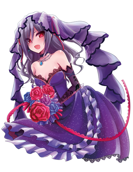 Anime picture 1189x1533 with idolmaster idolmaster cinderella girls kanzaki ranko hana (tmtmrgrgtrg) single long hair tall image looking at viewer blush open mouth red eyes twintails grey hair transparent background demonic bride girl dress gloves flower (flowers) ribbon (ribbons)