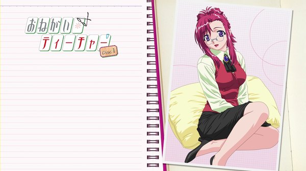 Anime picture 1920x1080 with onegai teacher kazami mizuho single long hair highres wide image purple eyes red hair legs girl skirt miniskirt glasses