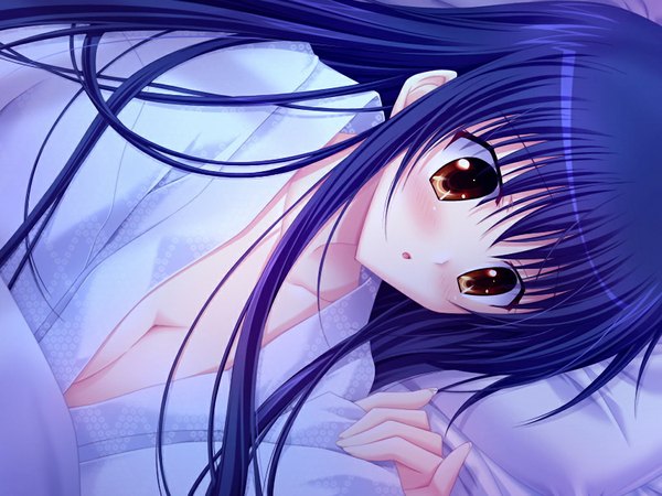 Anime picture 1024x768 with sara sara sasara amato saori long hair light erotic blue hair game cg orange hair girl