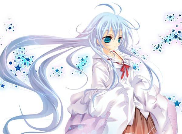 Anime picture 1147x842 with denpa onna to seishun otoko shaft (studio) touwa erio machiya single long hair blue eyes blue hair girl shirt bowtie star (symbol)