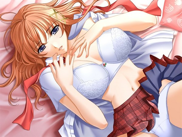 Anime picture 1024x768 with shichinin no online gamers nagaregawa kohane breasts blue eyes light erotic blonde hair game cg huge breasts girl underwear panties