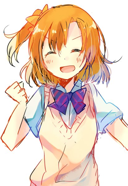 Anime picture 706x1024 with love live! school idol project sunrise (studio) love live! kousaka honoka asanagi kurumi (panda-doufu) single tall image blush short hair open mouth simple background white background upper body eyes closed orange hair one side up ^ ^ ^o^ girl uniform