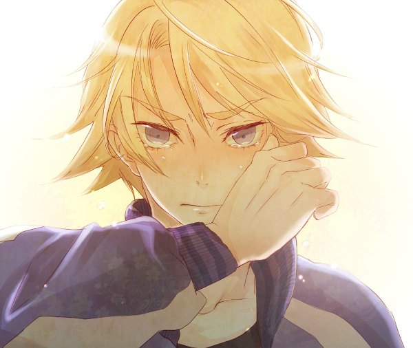 Anime picture 1200x1012 with tiger & bunny sunrise (studio) ivan karelin amechoko (artist) single simple background blonde hair white background purple eyes tears portrait face boy jacket