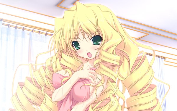 Anime picture 1024x640 with prism magical (game) long hair open mouth light erotic blonde hair wide image green eyes game cg drill hair girl