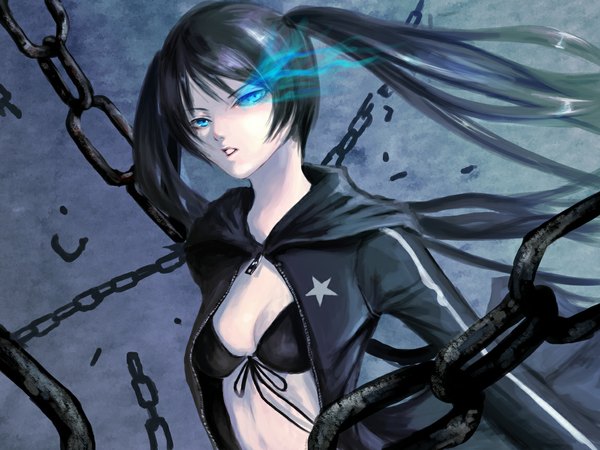Anime picture 1152x864 with black rock shooter black rock shooter (character) fringe blue eyes twintails very long hair