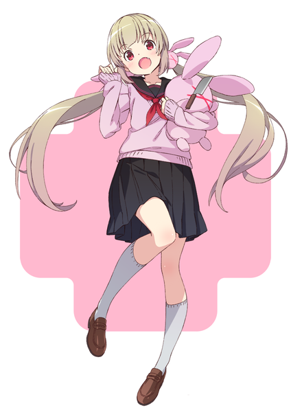 Anime picture 763x1080 with virtual youtuber sana channel natori sana kanzaki hiro single long hair tall image looking at viewer open mouth blonde hair red eyes twintails full body pleated skirt :o low twintails girl skirt uniform socks