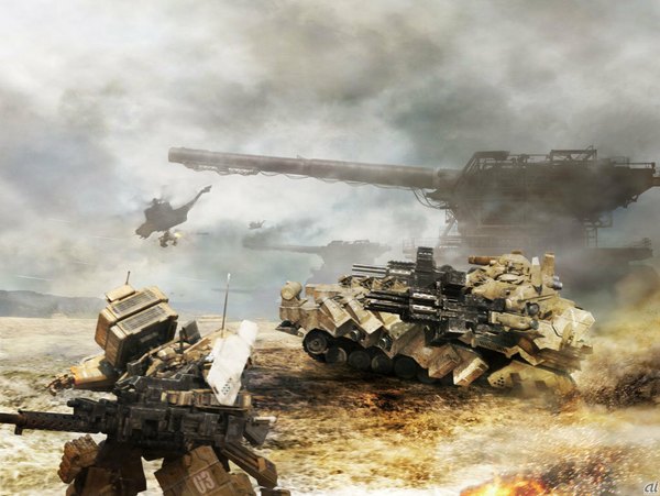 Anime picture 1024x770 with armored core sky smoke dust gun mecha