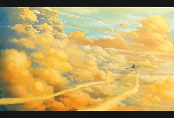 Anime picture 1023x695 with original hotaka sky cloud (clouds) flying landscape scenic aircraft airplane