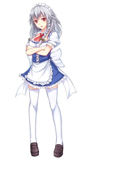 Anime picture 2480x3507 with touhou izayoi sakuya magic xiang single long hair tall image highres red eyes silver hair braid (braids) maid twin braids transparent background girl thighhighs white thighhighs headdress maid headdress