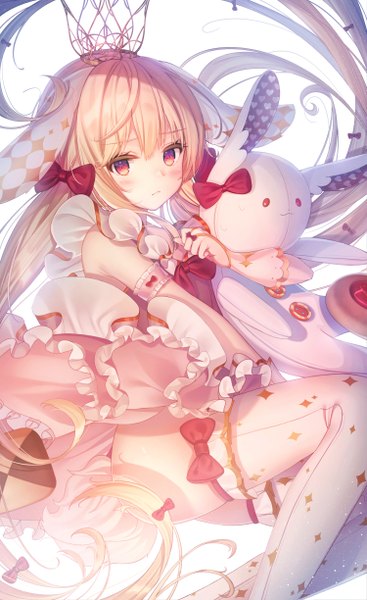 Anime picture 3000x4896 with original kyubi single tall image looking at viewer blush fringe highres light erotic simple background blonde hair hair between eyes red eyes white background animal ears payot tail very long hair animal tail bunny ears