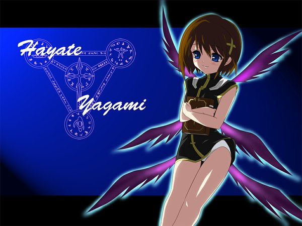 Anime picture 1024x768 with mahou shoujo lyrical nanoha yagami hayate light erotic pantyshot wallpaper magic girl underwear panties wings x hair ornament magic circle nagii