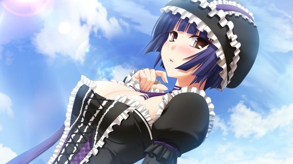Anime picture 1024x576 with kamidori alchemy meister short hair wide image brown eyes game cg purple hair girl