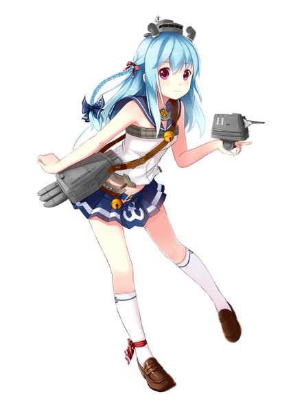 Anime picture 4133x5846 with allenes single long hair tall image looking at viewer highres simple background red eyes white background blue hair absurdres girl skirt hair ornament weapon miniskirt socks white socks sailor suit