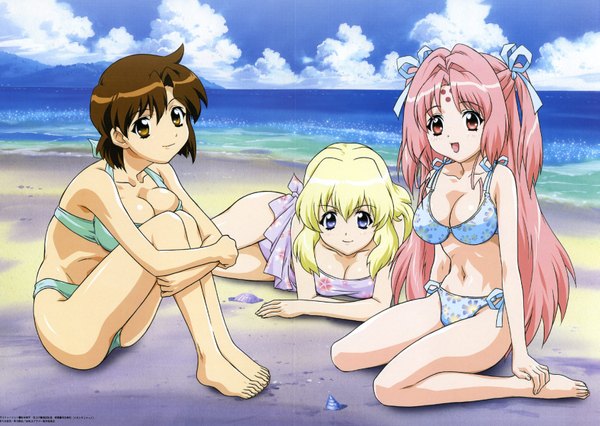 Anime picture 1687x1200 with girls bravo miharu sena kanaka kojima kirie fukuyama lisa light erotic beach girl swimsuit bikini floral print bikini