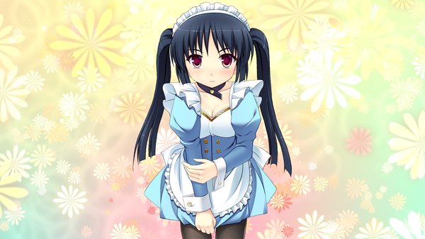 Anime picture 1280x720 with geki tama! - seiryou gakuen engeki bu single long hair black hair red eyes wide image twintails game cg maid girl