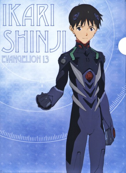 Anime picture 3384x4647 with neon genesis evangelion rebuild of evangelion evangelion: 3.0 you can (not) redo gainax ikari shinji single tall image looking at viewer fringe highres short hair blue eyes black hair standing absurdres light smile scan official art copyright name character names