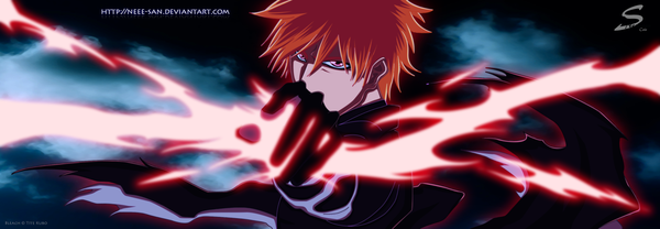 Anime picture 3000x1042 with bleach studio pierrot kurosaki ichigo neee-san single highres short hair wide image japanese clothes pink eyes orange hair coloring magic boy gloves kimono