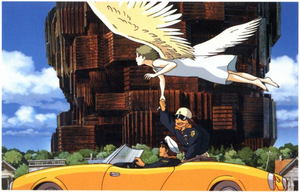 Anime picture 1328x852 with on your mark studio ghibli flying wings ground vehicle car convertible