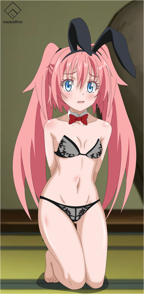 Anime picture 2891x5884 with tensei shitara slime datta ken 8bit milim nava indexxryo single long hair tall image looking at viewer blush fringe highres breasts open mouth blue eyes light erotic hair between eyes twintails bare shoulders signed animal ears