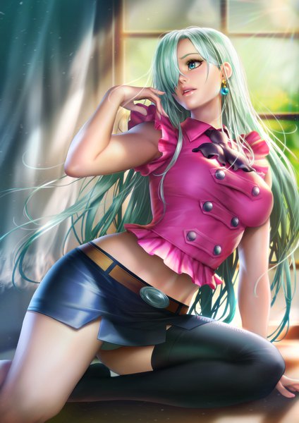 Anime picture 2480x3508 with nanatsu no taizai a-1 pictures elizabeth liones nudtawut thongmai single long hair tall image blush fringe highres breasts blue eyes light erotic looking away bent knee (knees) indoors nail polish parted lips fingernails lips