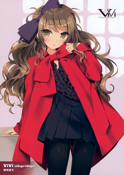 Anime picture 2480x3500 with original tsurusaki takahiro single long hair tall image looking at viewer blush highres open mouth brown hair yellow eyes scan official art girl dress bow hair bow