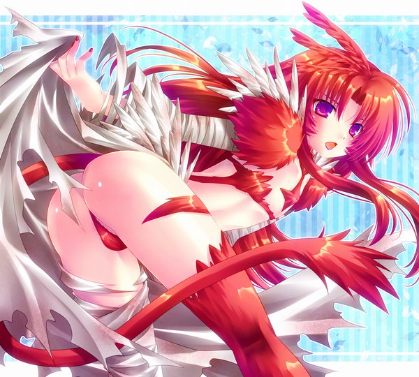 Anime picture 1024x922 with final fantasy square enix kuja minatosaiga (artist) long hair open mouth light erotic red eyes ass red hair tail nail polish demon tail otoko no ko genderswap boy