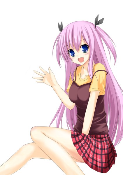 Anime picture 845x1200 with original sogaya single long hair tall image looking at viewer blush open mouth blue eyes simple background white background purple hair girl skirt bow hair bow