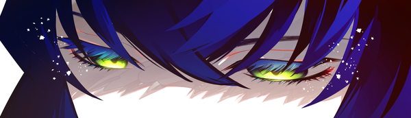 Аниме картинка 2077x598 с клинок, рассекающий демонов ufotable хашибира иносуке naomato один (одна) широкое изображение зелёные глаза синие волосы смотрит вниз крупный план затенённое лицо глаза мужчина