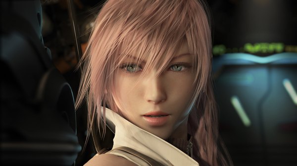 Anime picture 1920x1080 with final fantasy final fantasy xiii square enix lightning farron single highres blue eyes wide image bare shoulders pink hair realistic 3d