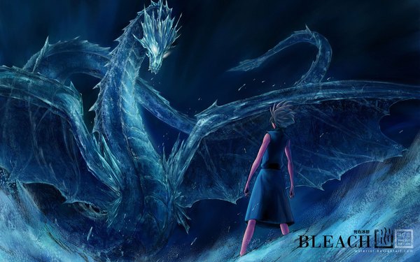 Anime picture 1680x1050 with bleach studio pierrot hitsugaya toushirou waterist (artist) wide image dragon ice