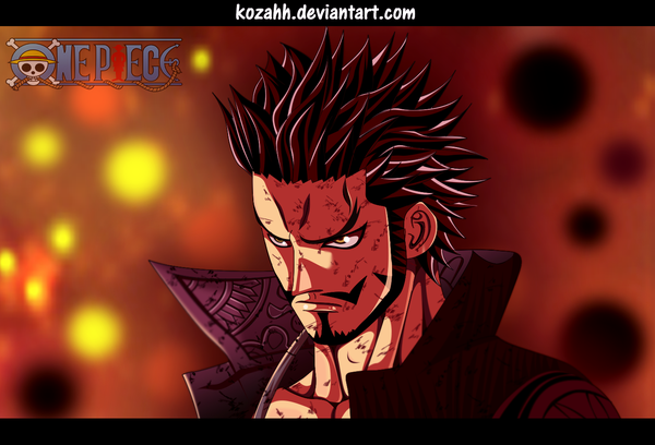 Anime picture 1400x952 with one piece toei animation dracule mihawk kozahh single short hair black hair signed yellow eyes looking away copyright name coloring portrait scar boy cloak beard mustache