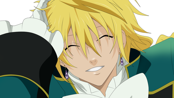 Anime picture 2000x1126 with pandora hearts xebec jack vessalius single highres short hair blonde hair smile wide image eyes closed transparent background vector boy earrings