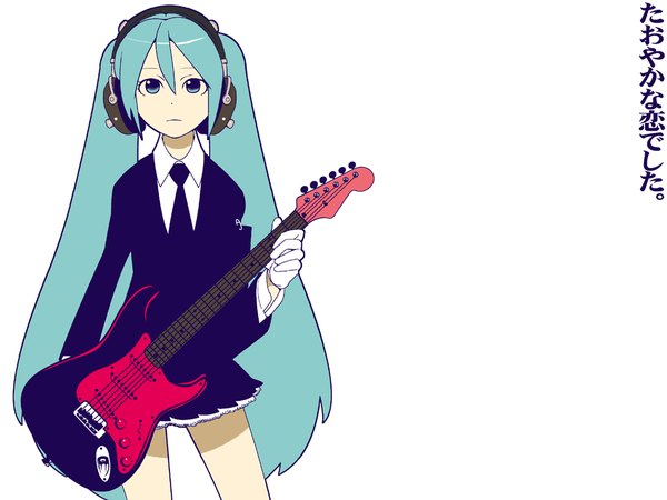 Anime picture 1024x768 with vocaloid hatsune miku long hair blue hair girl headphones musical instrument guitar saitou yahu