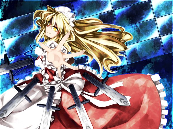 Anime picture 1600x1200 with touhou yumeko kazetto (kazetsuto) blonde hair girl sword knife