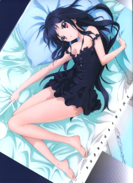 Anime picture 2550x3509 with accel world sunrise (studio) kuroyukihime single long hair tall image looking at viewer fringe highres breasts light erotic black hair red eyes bare shoulders lying from above scan official art character names girl