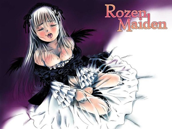 Anime picture 1024x768 with rozen maiden suigintou toshi hiroshi breasts light erotic cleavage tears